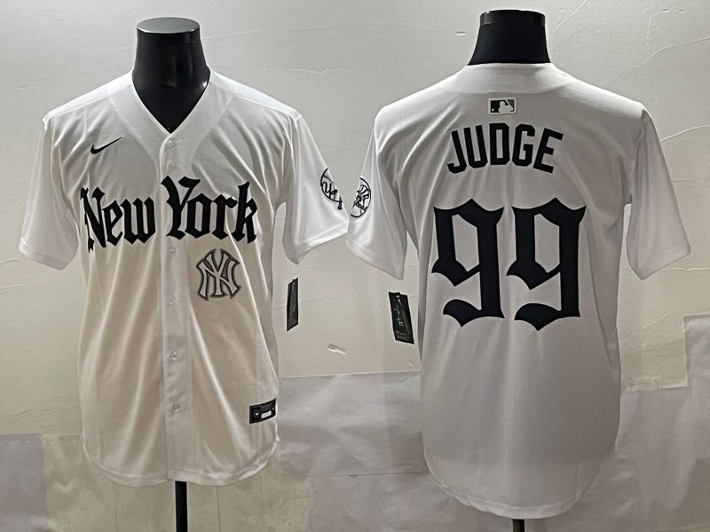Men 2025 New York Yankees #99 Judge White Five generations Joint Name Nike MLB Jersey style 20